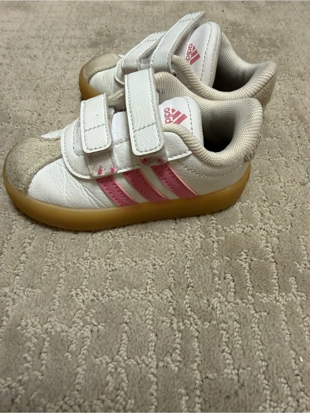 adidas White and Pink Hook-and-Loop Toddler Sneakers